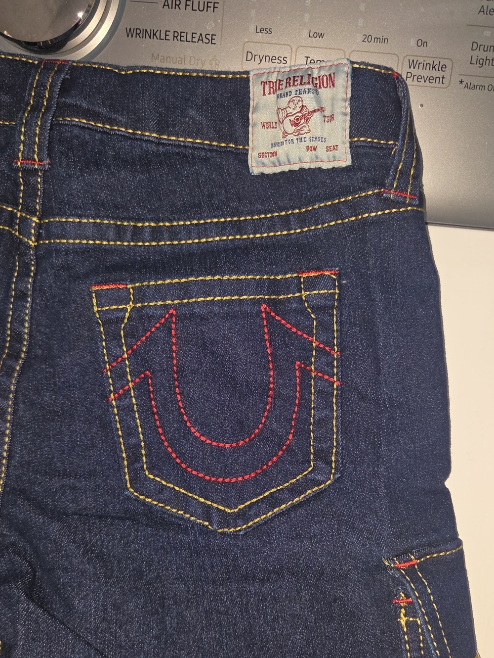 True Religion Ricky Relaxed Straight Cargo Denim Shorts Dark Wash Kids 10 NWT